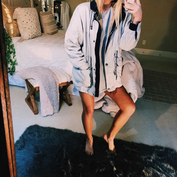 Vintage Jackets & Blazers - grey + navy cozy parka coat